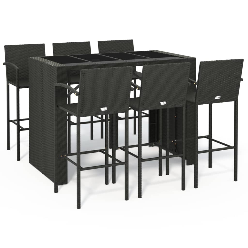 VidaXL Ensemble De Bar De Jardin 7 Pcs Noir Résine Tressée