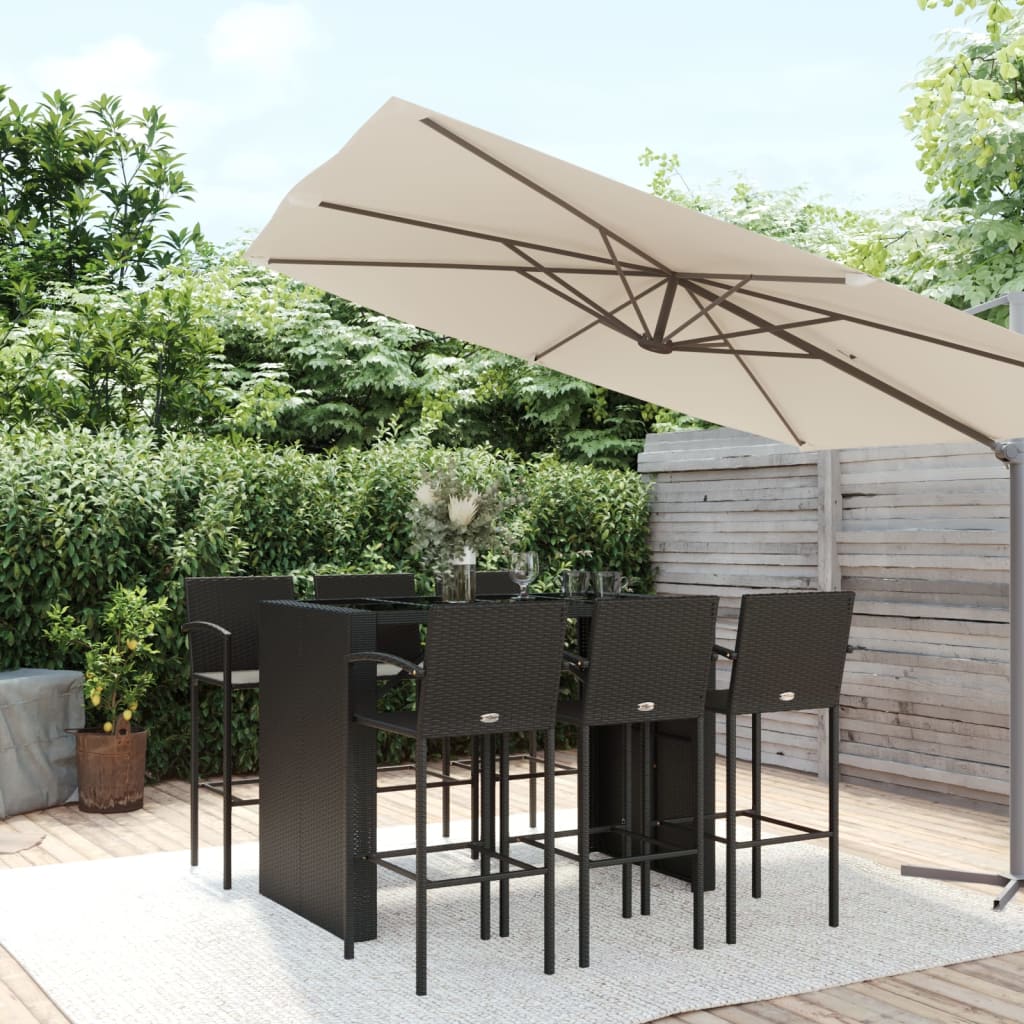 vidaXL Set mobilier bar de grădină, 7 piese, negru, poliratan