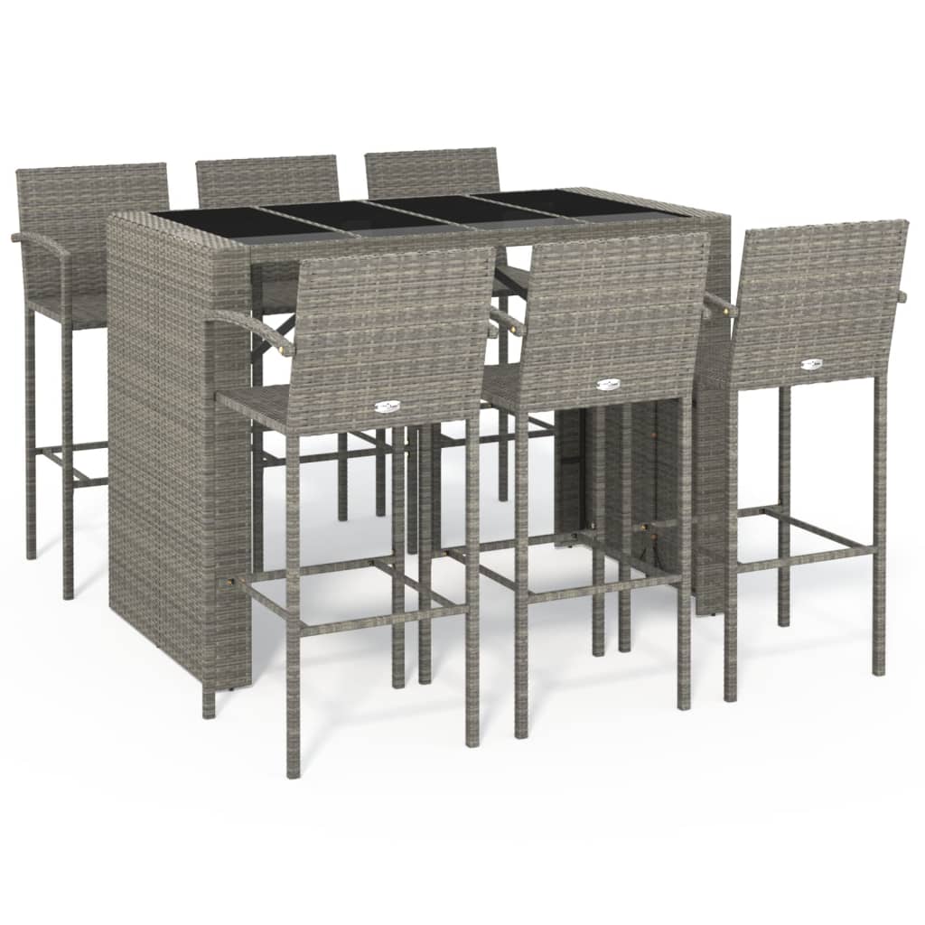 Garden Bar Set Grey PE rattan, powder-coated steel, tempered glass - Image 2