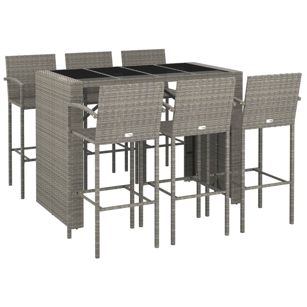 Garden Bar Set Grey PE rattan, powder-coated steel, tempered glass - Image 3