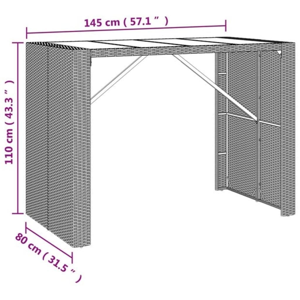 Garden Bar Set Grey PE rattan, powder-coated steel, tempered glass - Image 9