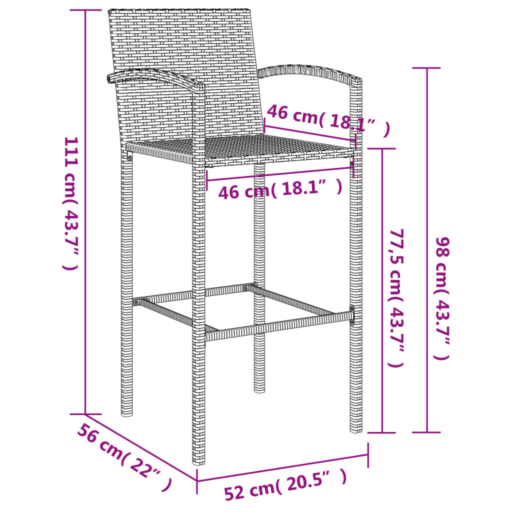 Garden Bar Set Grey PE rattan, powder-coated steel, tempered glass - Image 10