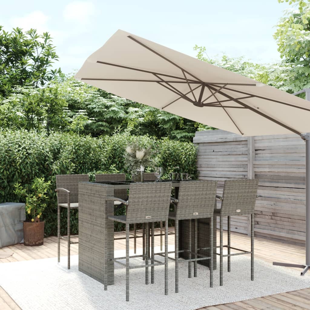 Garden Bar Set Grey PE rattan, powder-coated steel, tem...