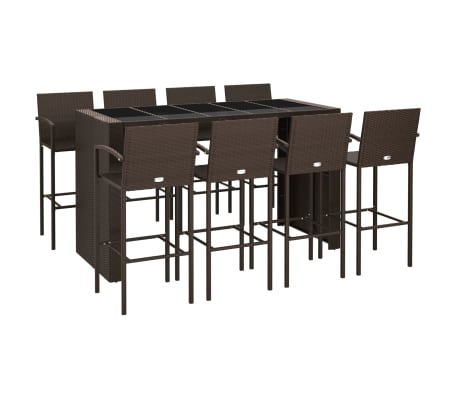 vidaXL 9 Piece Garden Bar Set Brown Poly Rattan