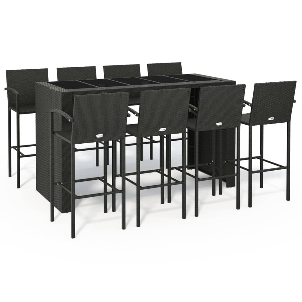 Garden Bar Set Black PE rattan, powder-coated steel, tempered glass - Image 2
