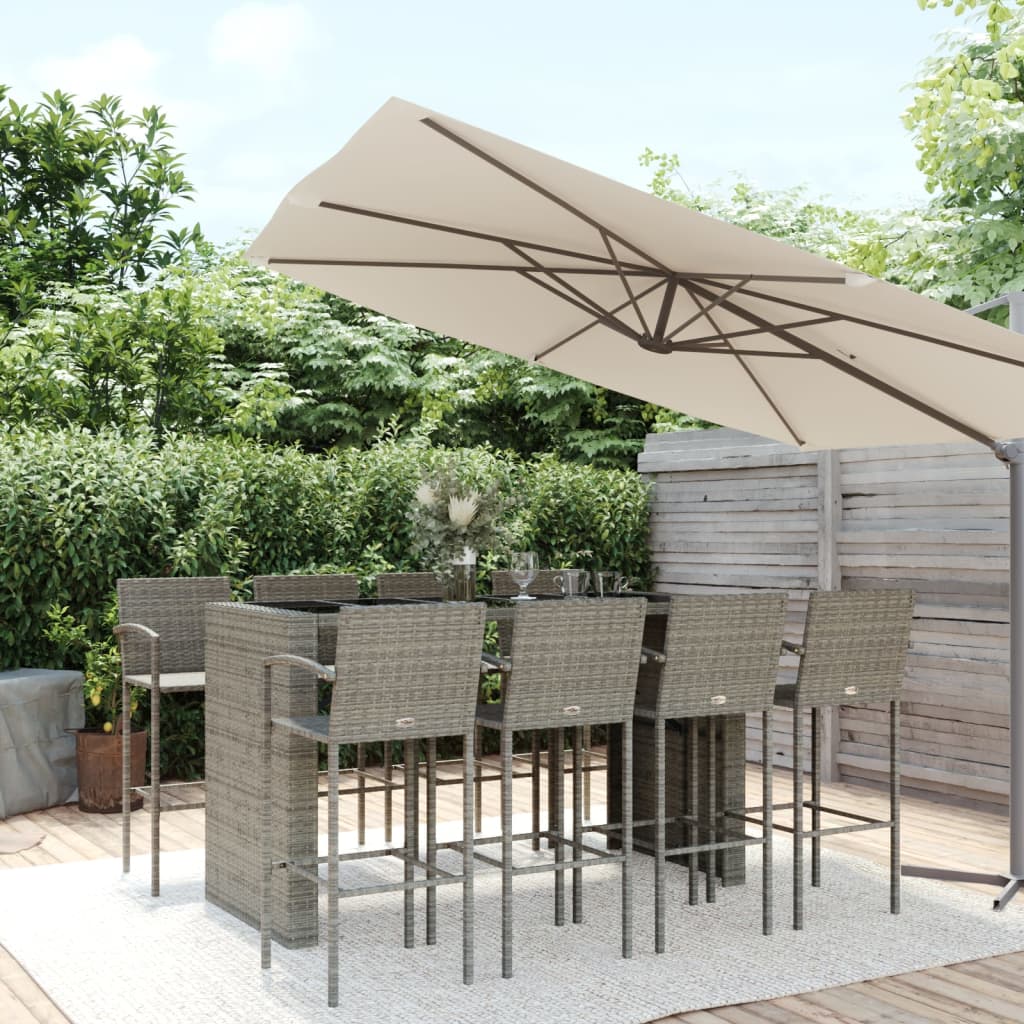 Garden Bar Set Grey Poly Rattan Large Footrest Bar Tabl...