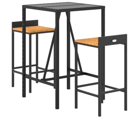 vidaXL 3-delige Tuinbarset poly rattan en massief acaciahout zwart