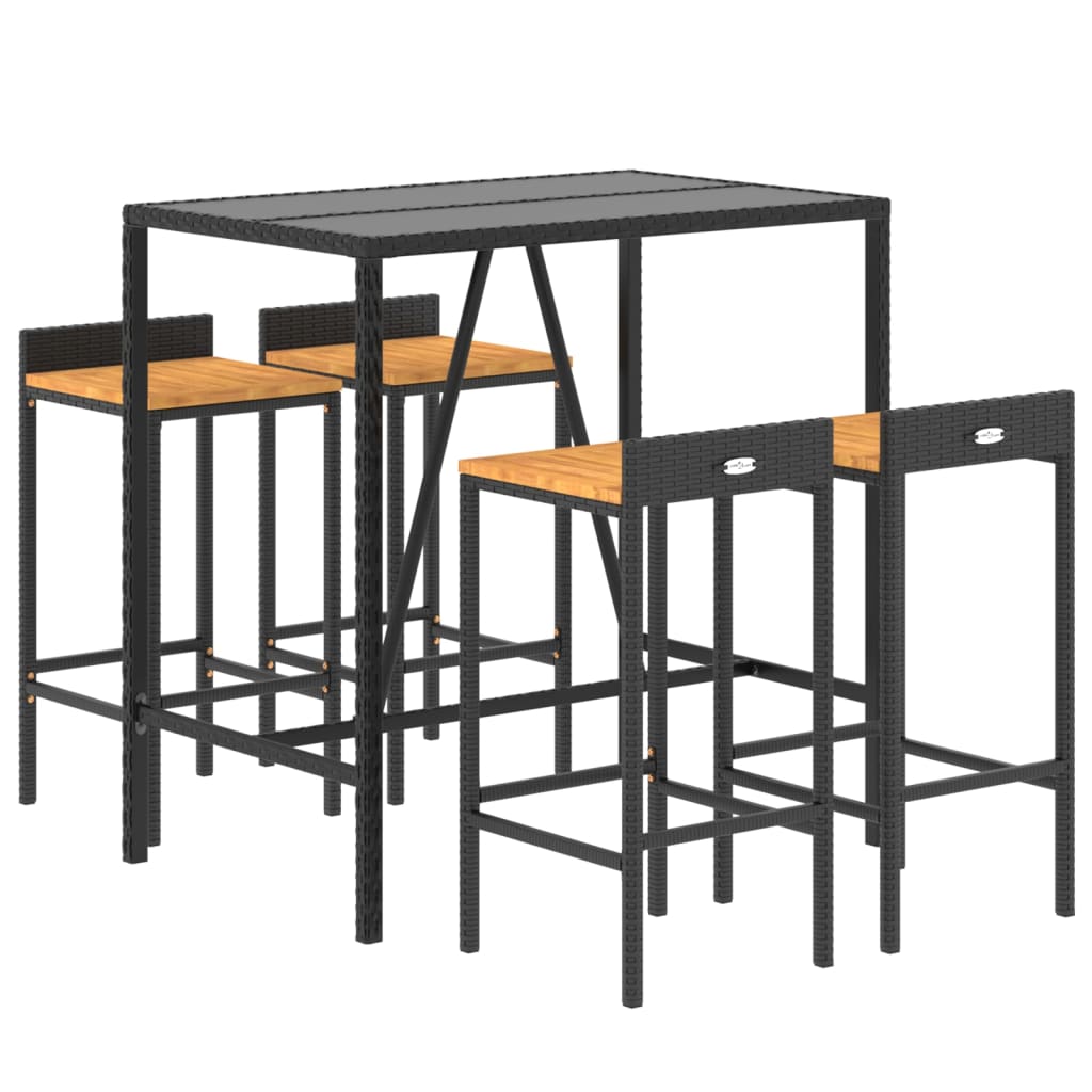 vidaXL 5-delige Tuinbarset poly rattan en massief acaciahout zwart afbeelding