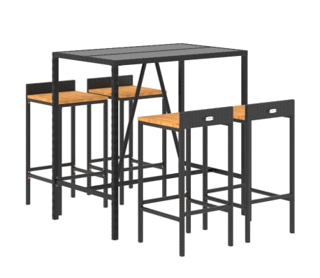 vidaXL 5-delige Tuinbarset poly rattan en massief acaciahout zwart