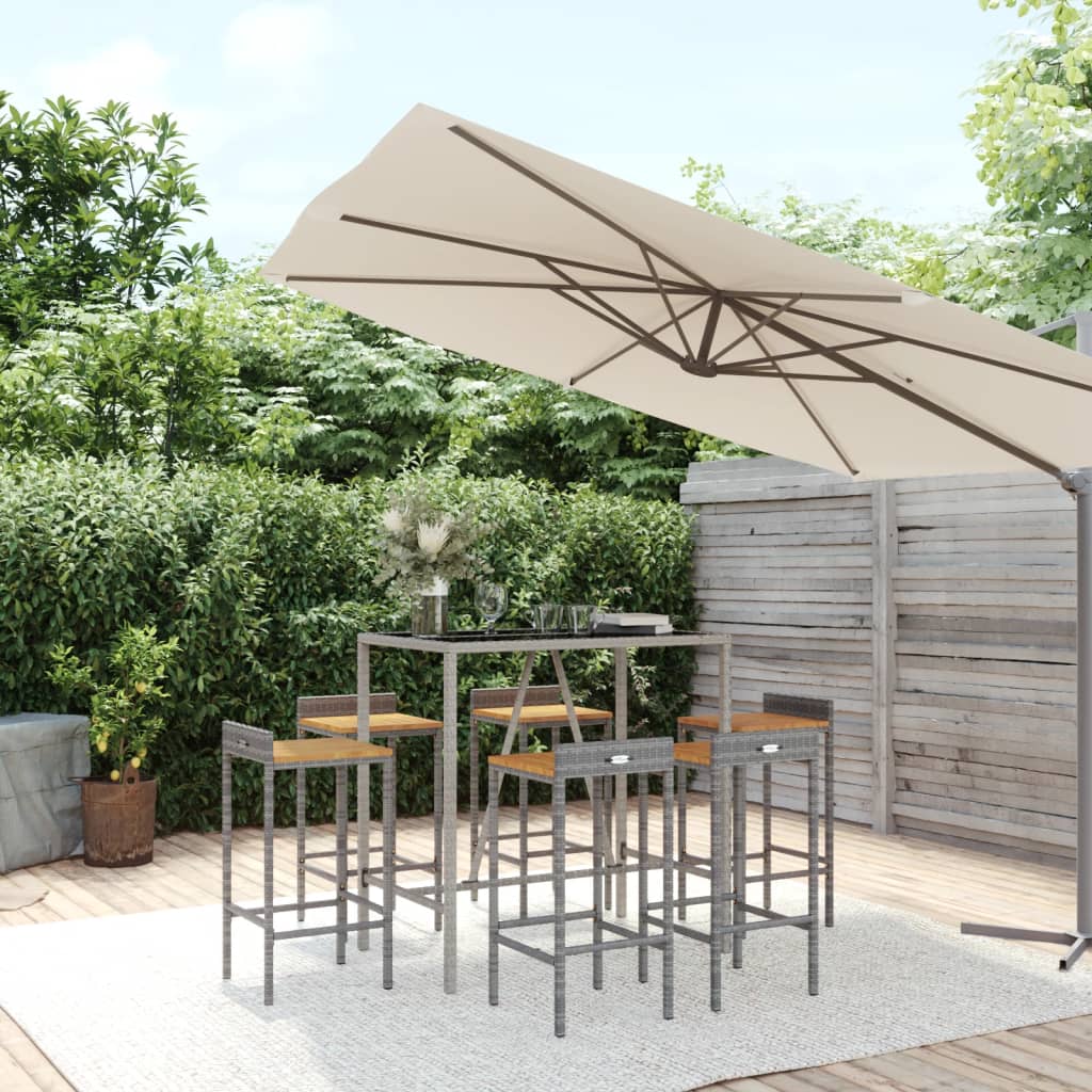 vidaXL 7-tlg. Gartenbar-Set Grau Poly Rattan & Massivholz Akazie