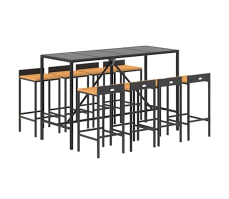 vidaXL Garden Bar Set | Black | Poly Rattan | Large | Footrest | Garden Bar Set