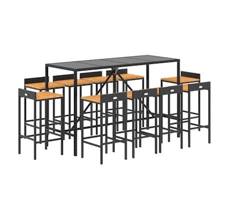 vidaXL 11-tlg. Gartenbar-Set Schwarz Poly Rattan & Massivholz Akazie