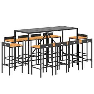 vidaXL 11-tlg. Gartenbar-Set Schwarz Poly Rattan & Massivholz Akazie