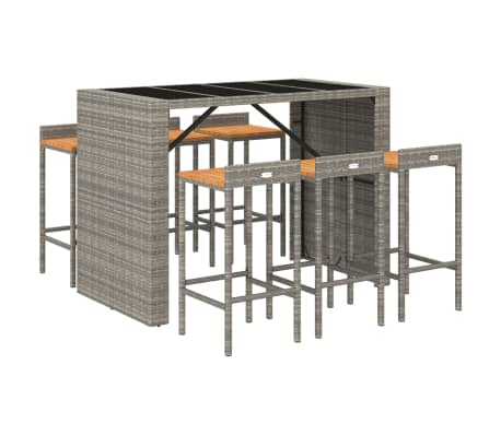 vidaXL Ensemble de bar jardin 7 pcs gris poly rotin/bois massif acacia