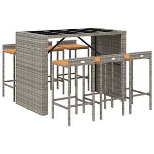 vidaXL Ensemble de bar jardin 7 pcs gris poly rotin/bois massif acacia