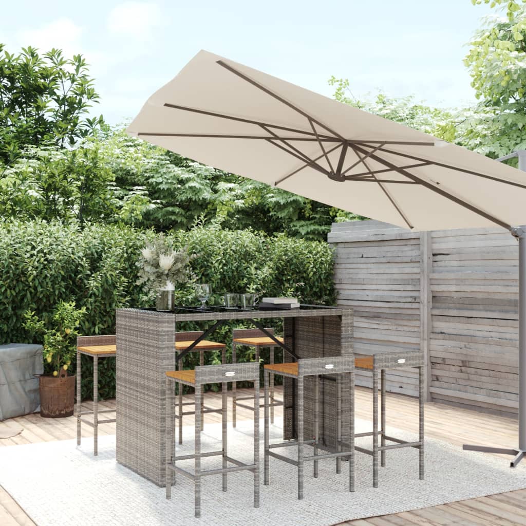 vidaXL 7-tlg. Gartenbar-Set Grau Poly Rattan & Massivholz Akazie