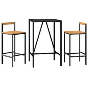 vidaXL 3-delige Tuinbarset poly rattan en massief acaciahout zwart