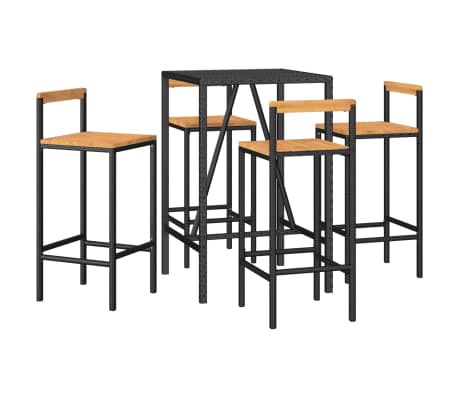 vidaXL 5-delige Tuinbarset poly rattan en massief acaciahout zwart