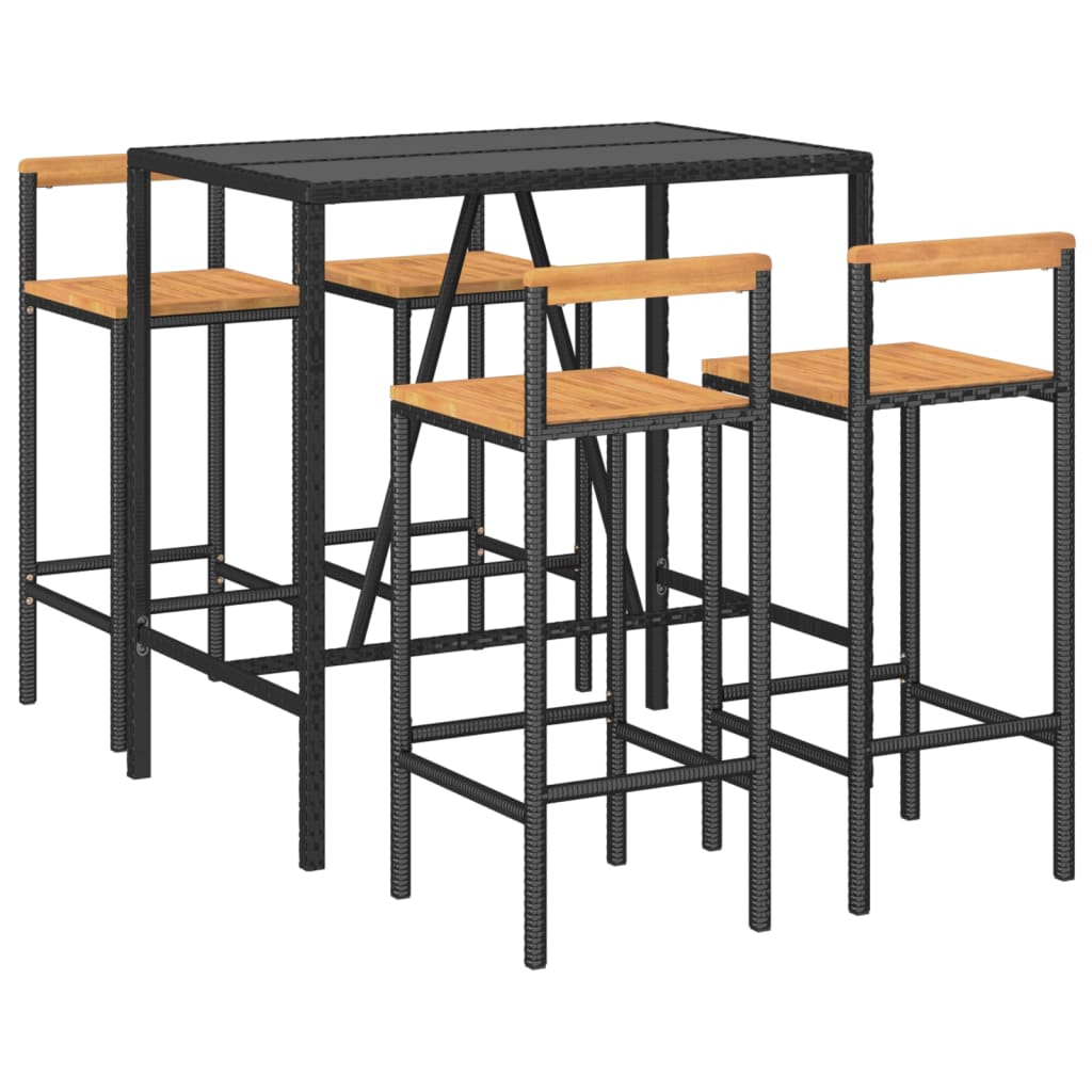 vidaXL 5-delige Tuinbarset poly rattan en massief acaciahout zwart afbeelding
