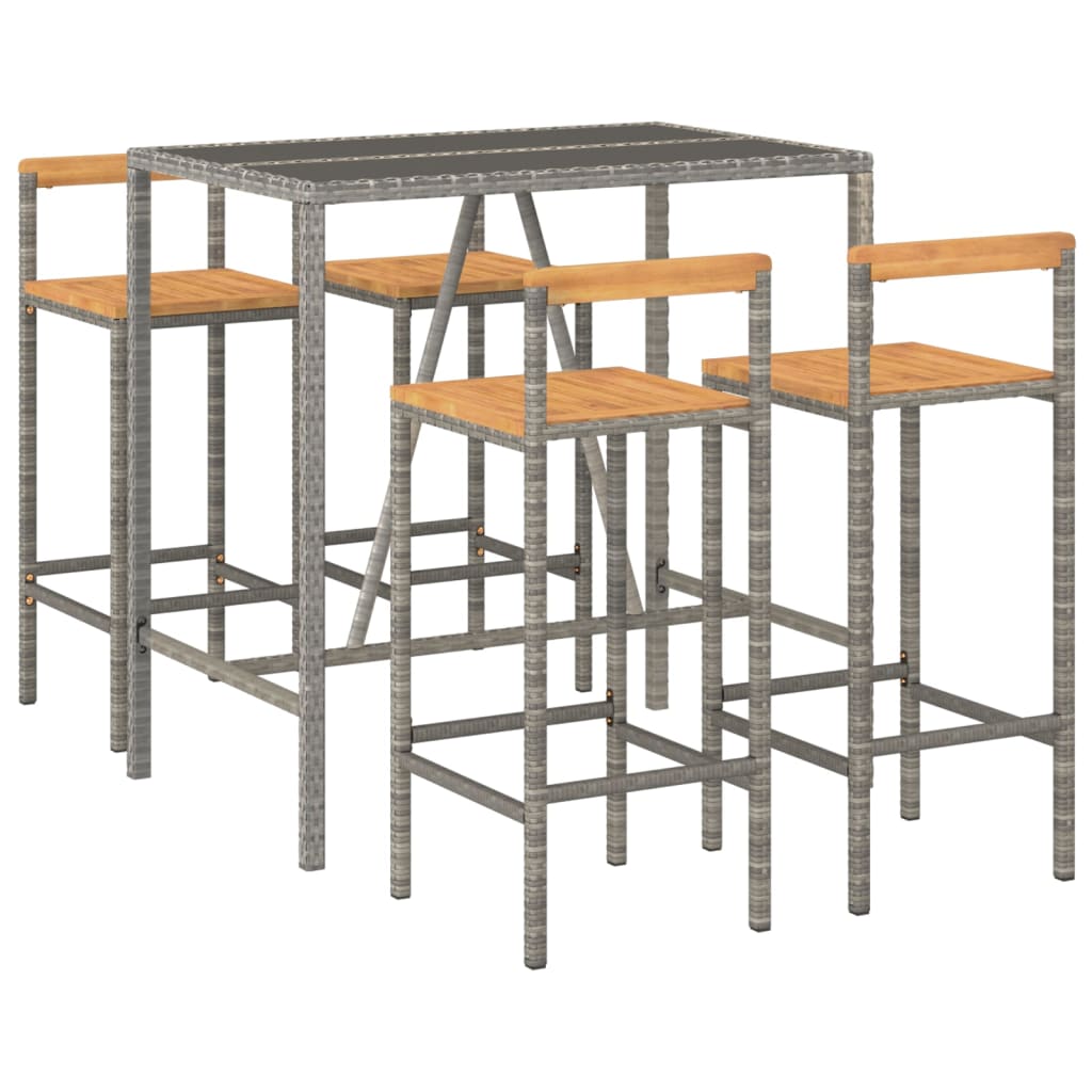 vidaXL 5-delige Tuinbarset poly rattan en massief acaciahout grijs afbeelding