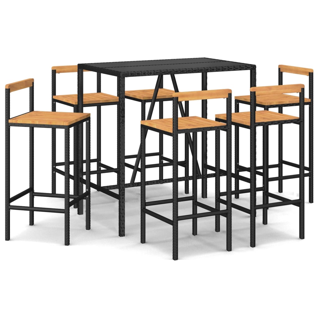vidaXL 7-delige Tuinbarset poly rattan en massief acaciahout zwart