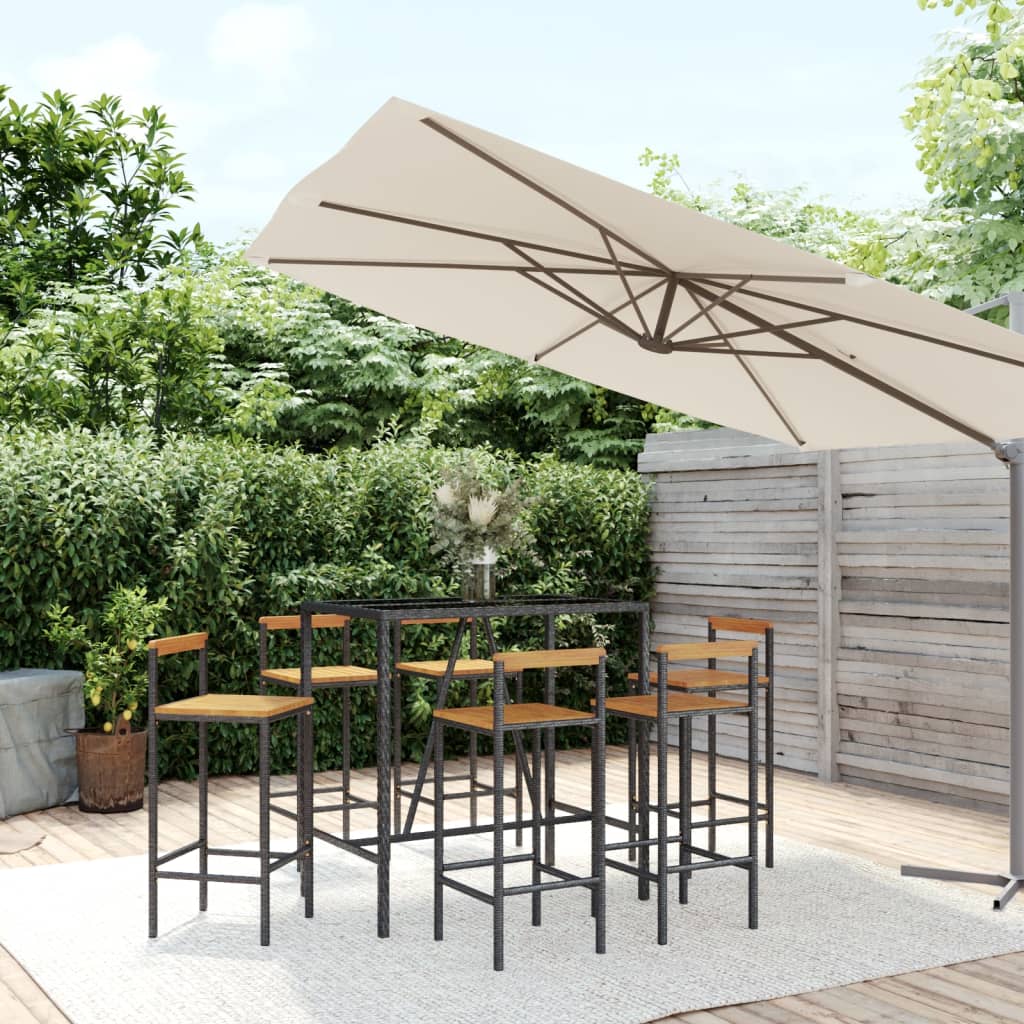 vidaXL 7-tlg. Gartenbar-Set Schwarz Poly Rattan & Massivholz Akazie