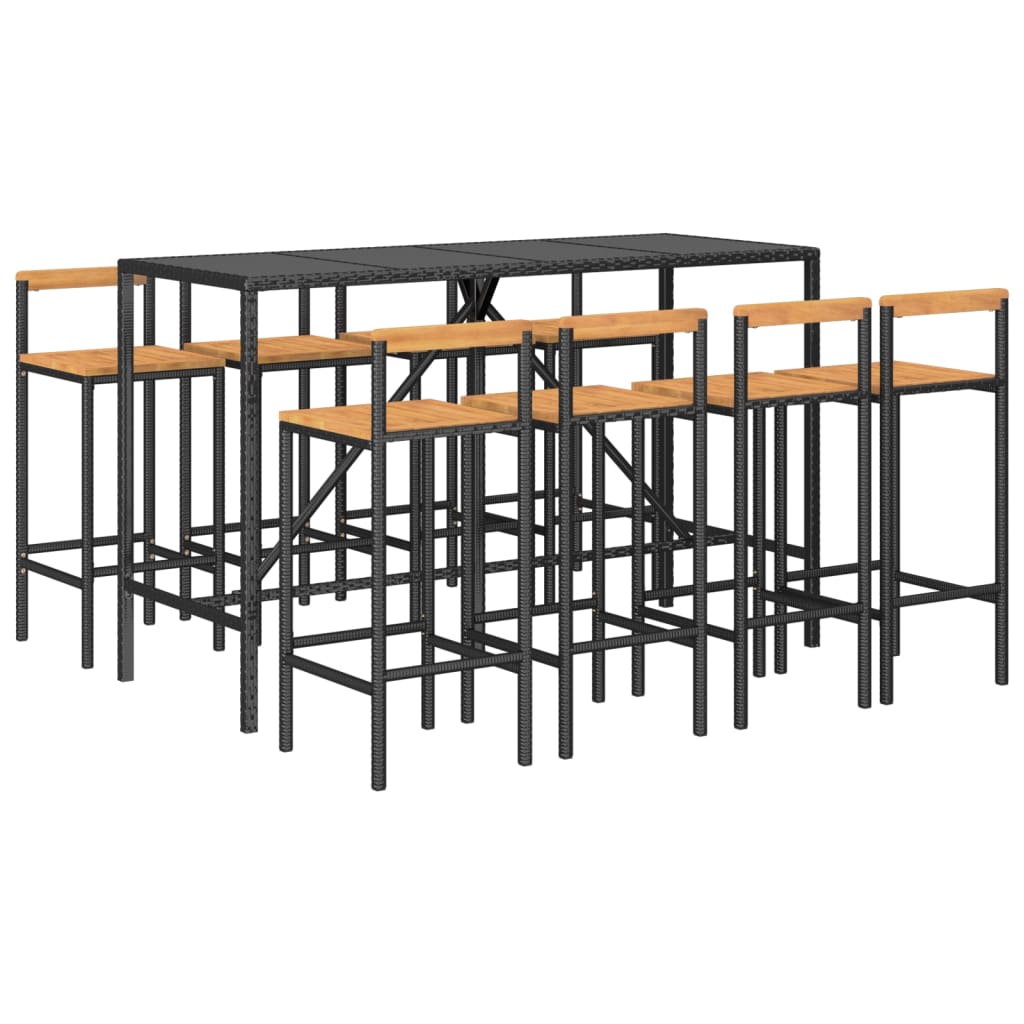 vidaXL 9-delige Tuinbarset poly rattan en massief acaciahout zwart afbeelding