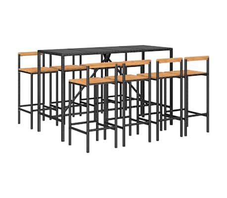 vidaXL 9-tlg. Gartenbar-Set Schwarz Poly Rattan & Massivholz Akazie
