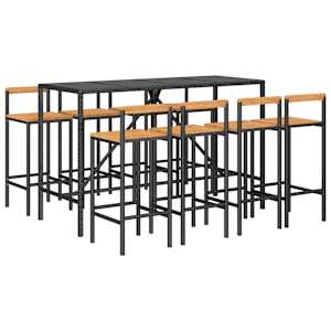 vidaXL 9-tlg. Gartenbar-Set Schwarz Poly Rattan & Massivholz Akazie