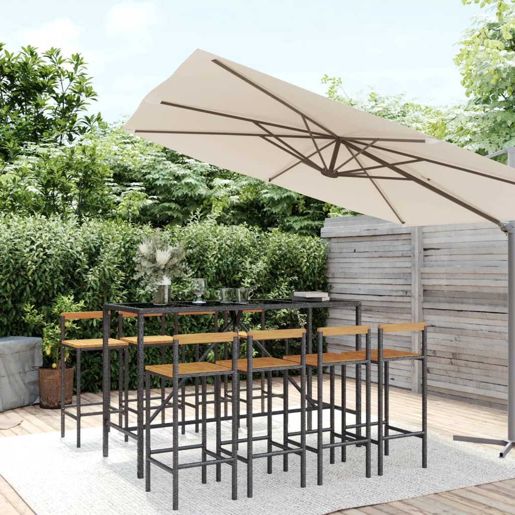 vidaXL 9-tlg. Gartenbar-Set Schwarz Poly Rattan & Massivholz Akazie