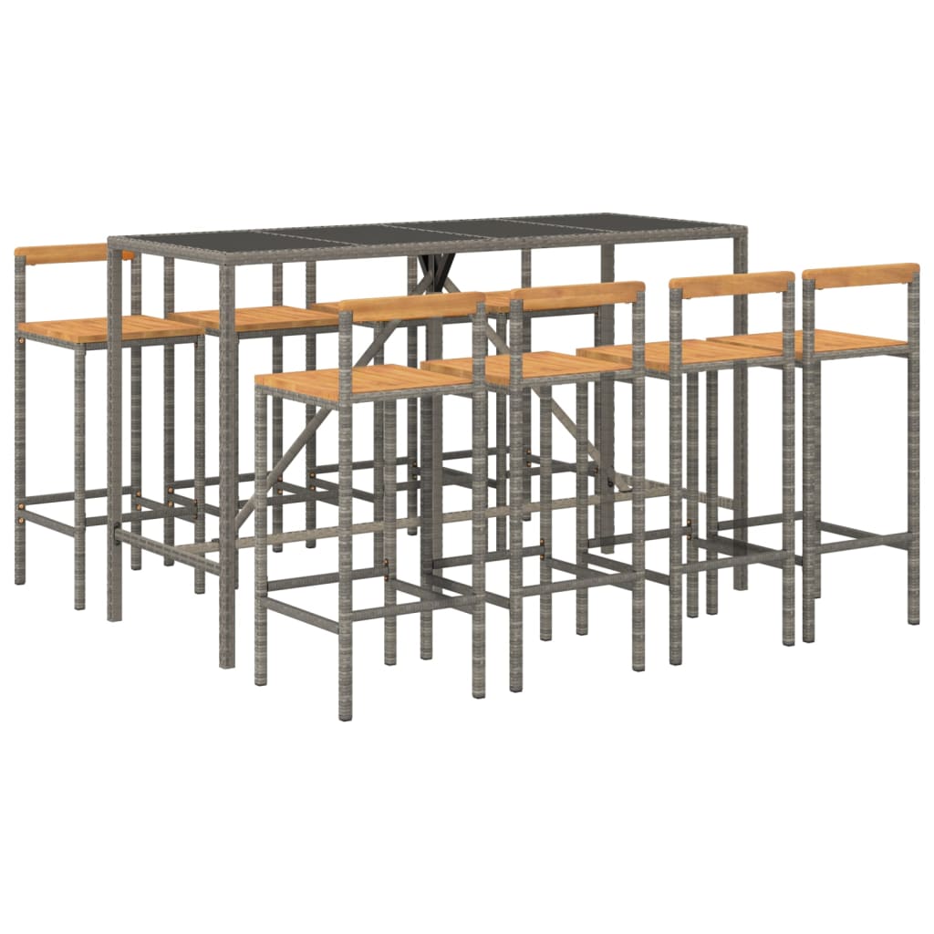 vidaXL 9-delige Tuinbarset poly rattan en massief acaciahout grijs afbeelding