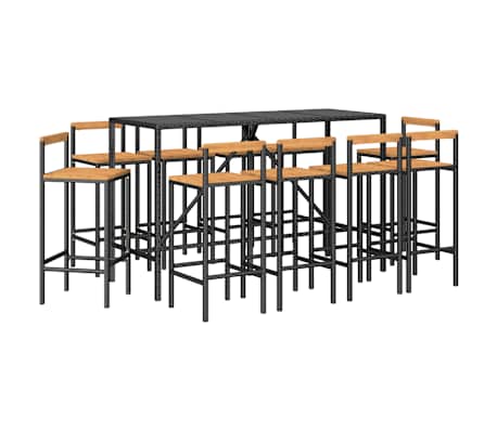 vidaXL 11-tlg. Gartenbar-Set Schwarz Poly Rattan & Massivholz Akazie
