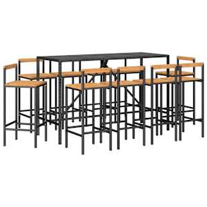 vidaXL 11-tlg. Gartenbar-Set Schwarz Poly Rattan & Massivholz Akazie
