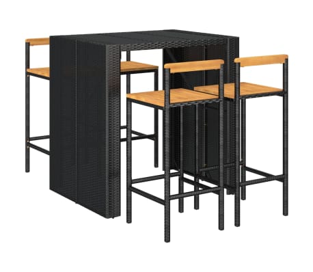 vidaXL 5-delige Tuinbarset poly rattan en massief acaciahout zwart