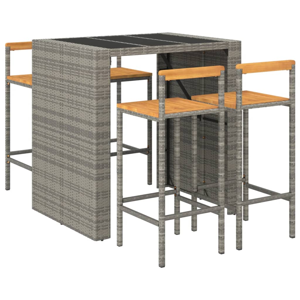 vidaXL 5-delige Tuinbarset poly rattan en massief acaciahout grijs afbeelding