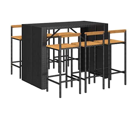 vidaXL 7-tlg. Gartenbar-Set Schwarz Poly Rattan & Massivholz Akazie