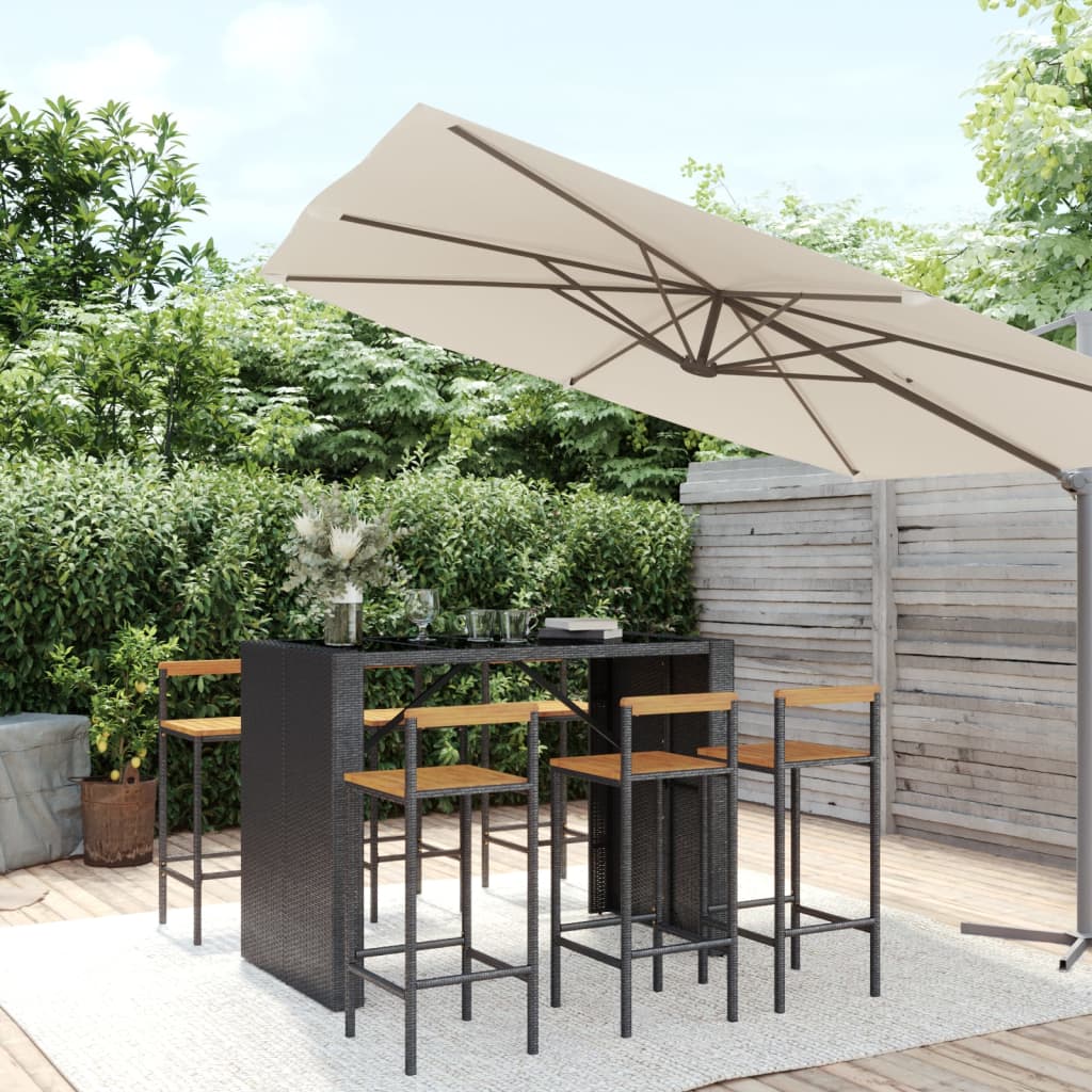 vidaXL 7-tlg. Gartenbar-Set Schwarz Poly Rattan & Massivholz Akazie