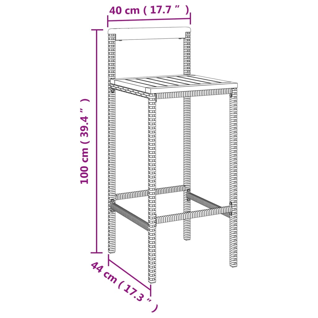 vidaXL 5-tlg. Garten-Bar-Set Poly Rattan und Akazienholz Schwarz