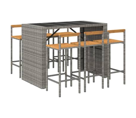 vidaXL Ensemble de bar jardin 7 pcs gris poly rotin/bois massif acacia