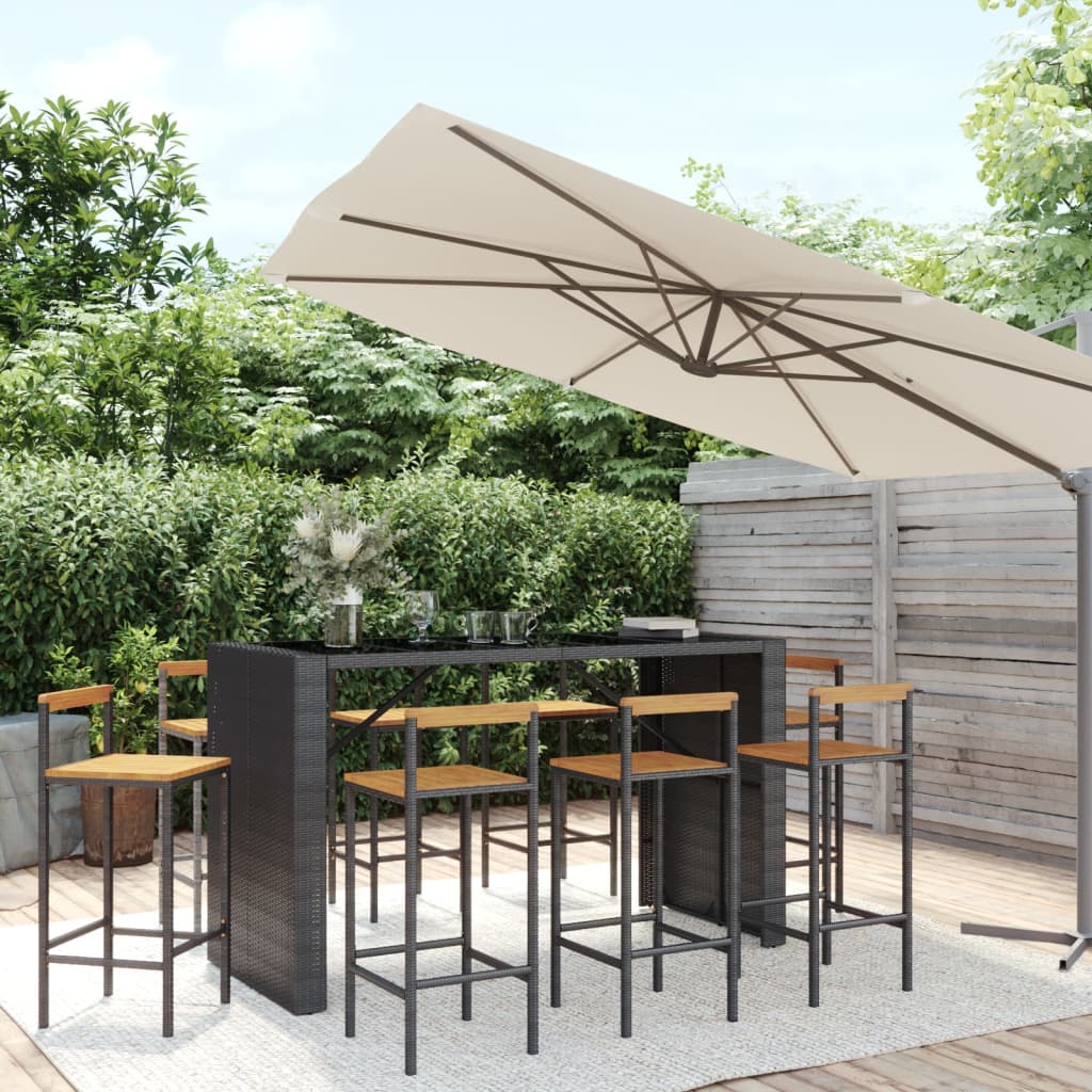 vidaXL 9-tlg. Gartenbar-Set Schwarz Poly Rattan & Massivholz Akazie