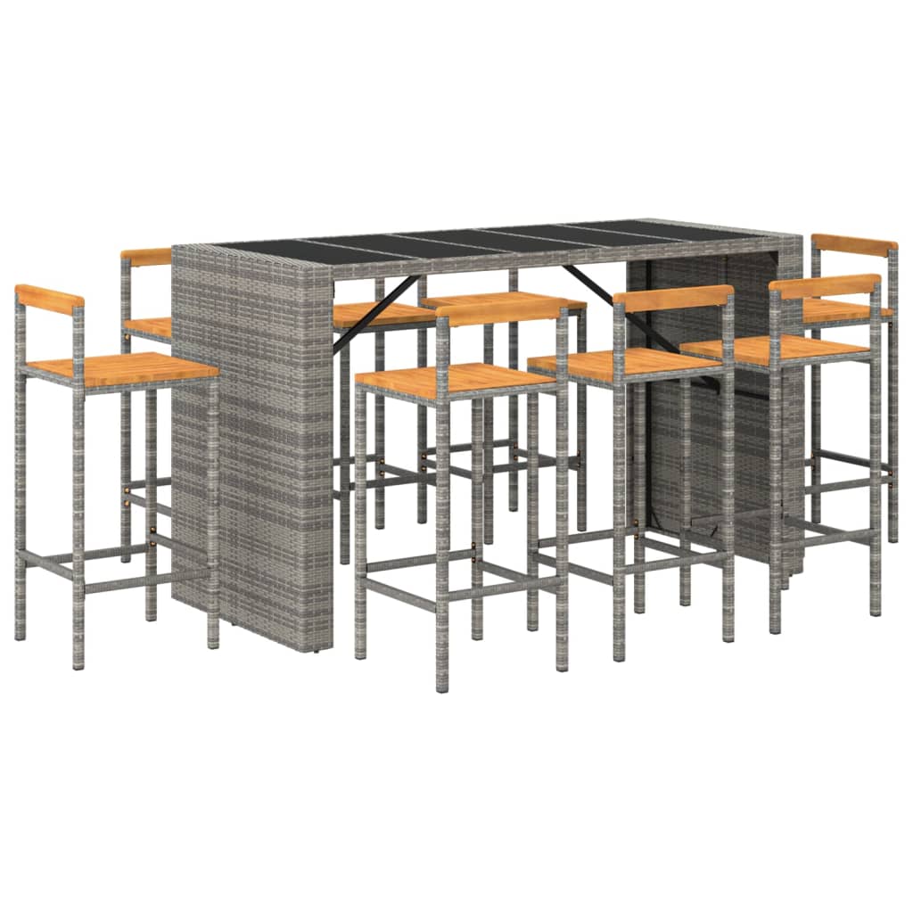 vidaXL 9-delige Tuinbarset poly rattan en massief acaciahout grijs afbeelding