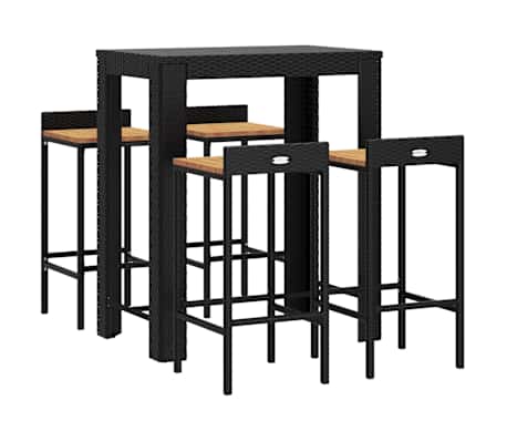 vidaXL 5-tlg. Gartenbar-Set Schwarz Poly Rattan & Massivholz Akazie
