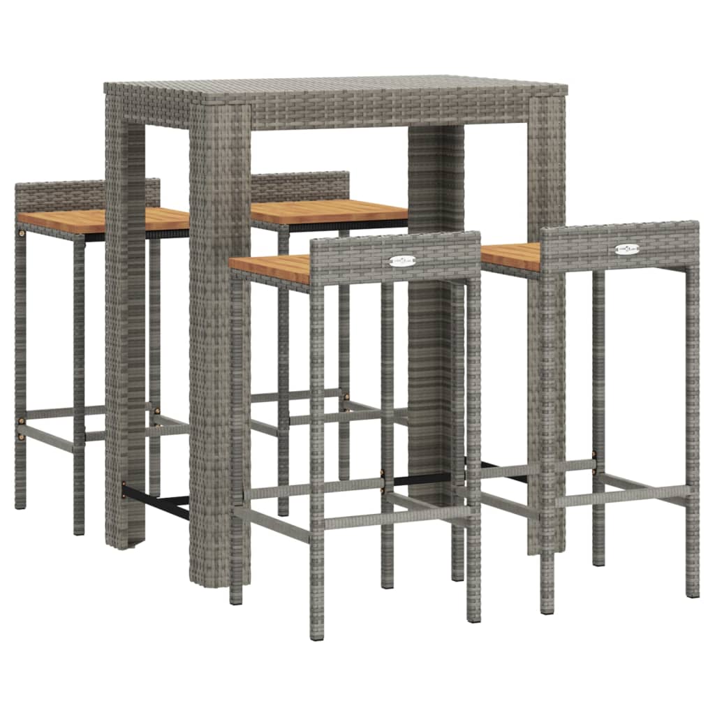 vidaXL 5-delige Tuinbarset poly rattan en massief acaciahout grijs afbeelding