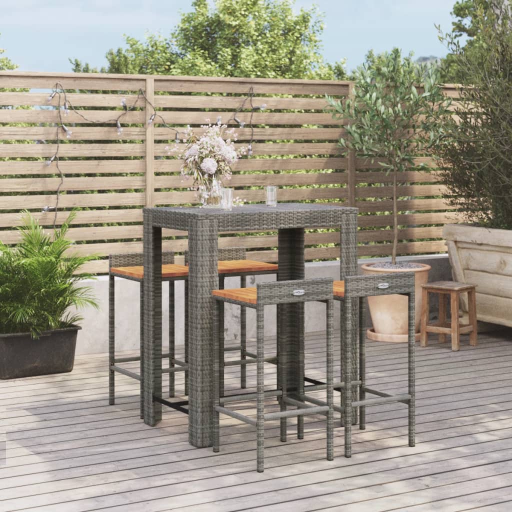 vidaXL 5-tlg. Gartenbar-Set Grau Poly Rattan & Massivholz Akazie