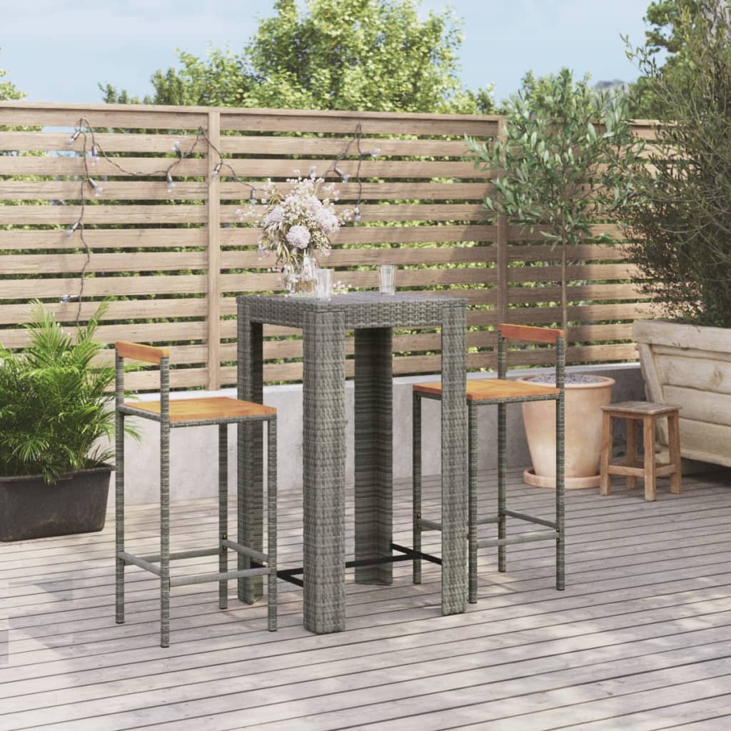 vida XL 3-tlg. Gartenbar-Set Grau Poly Rattan & Massivholz Akazie
