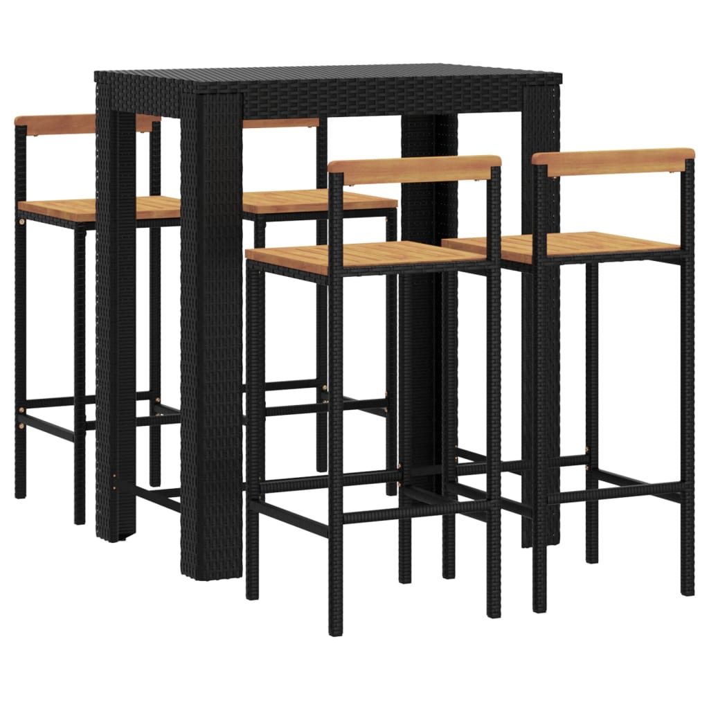 Thumbnail - vidaXL 5-tlg. Gartenbar-Set Schwarz Poly Rattan & Massivholz Akazie