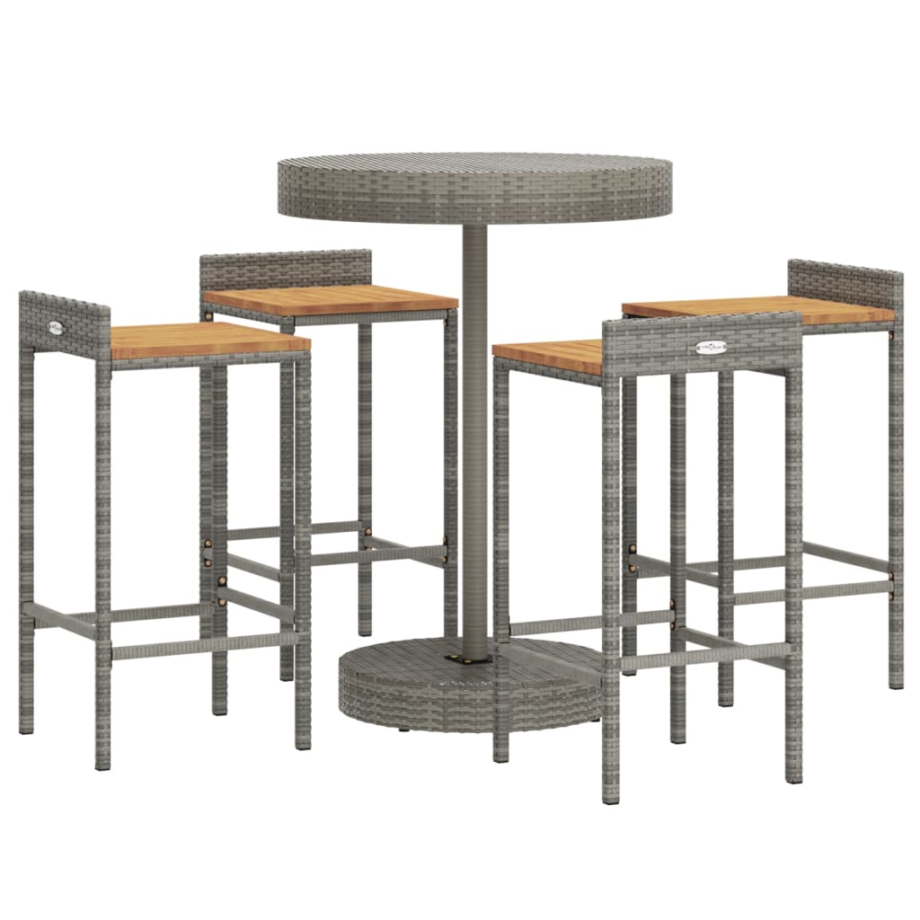 Barowy zestaw mebli - rattan PE, szary, 4x stołek, 1x stolik, 75,5x106 cm