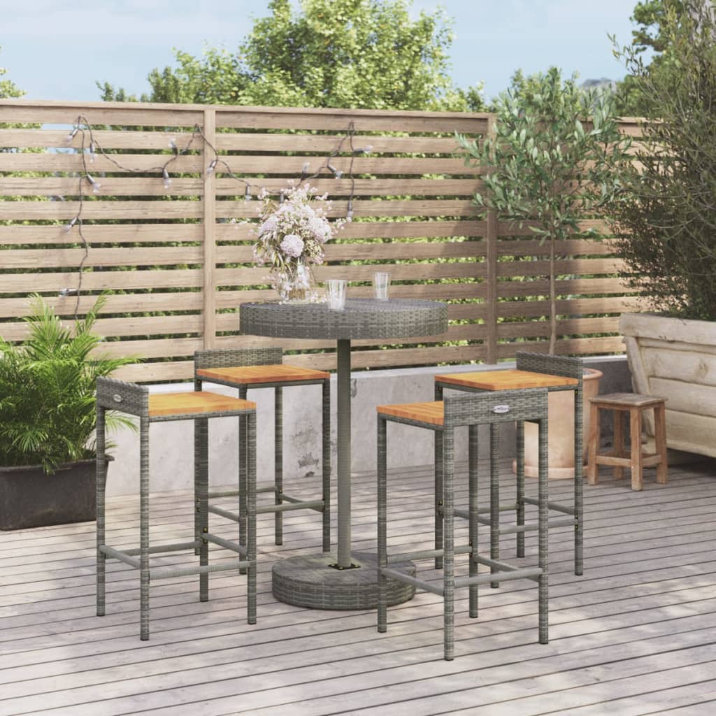 5-tlg. Gartenbar-Set Grau Poly Rattan & Massivholz Akazie