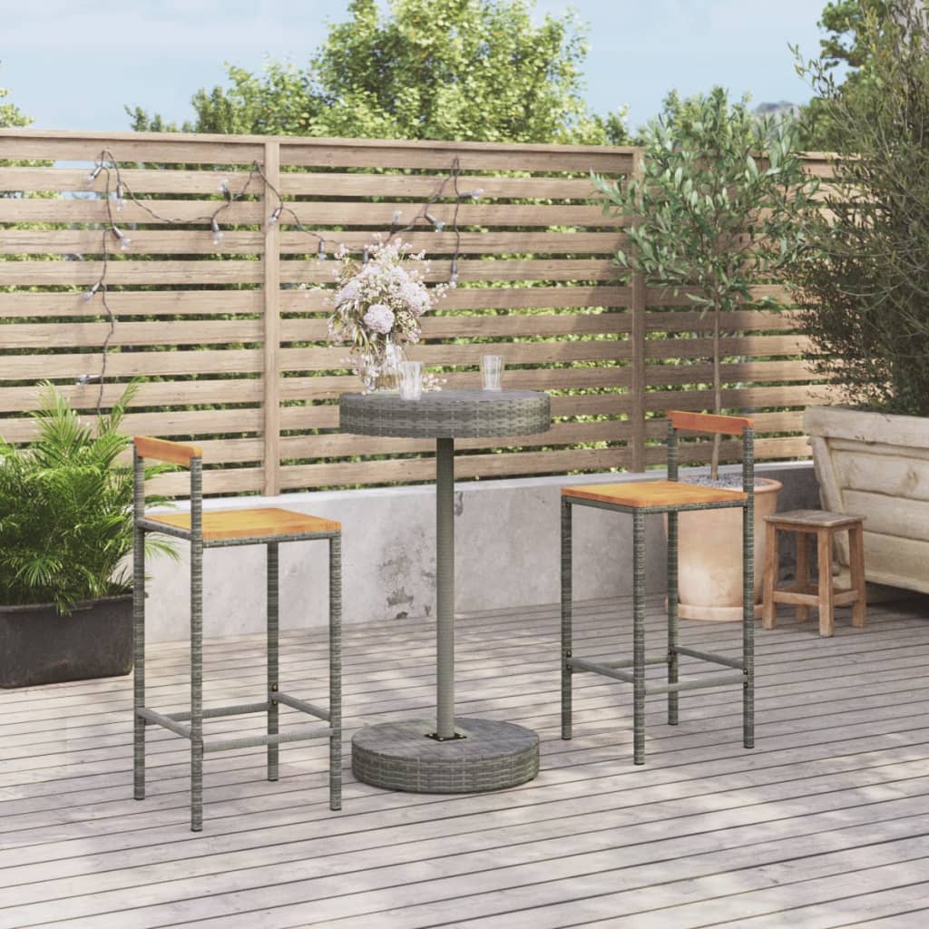 vidaXL 3-tlg. Gartenbar-Set Grau Poly Rattan & Massivholz Akazie