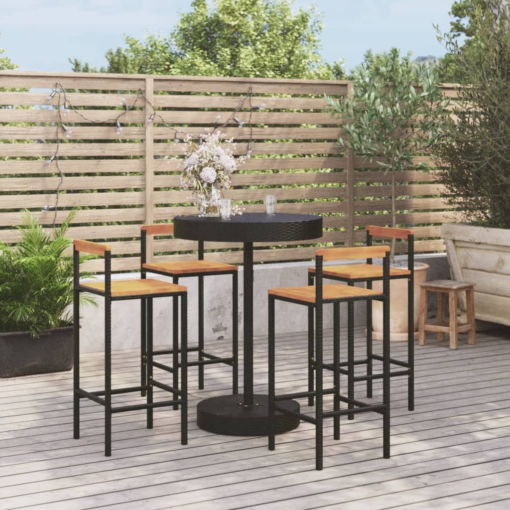 5-tlg. Gartenbar-Set Schwarz Poly Rattan & Massivholz Akazie